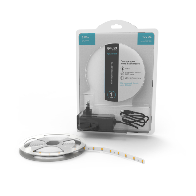 Изображение товара Лента Gauss Basic в комплекте LED 2835/60 12V 6W/m 600lm/m 4000K 8mm IP65 5m