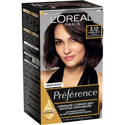 Изображение товара L'Oreal Recital Preference 3. 12 Муленруж краска для волос 0. 060 л профессиональный оттенок