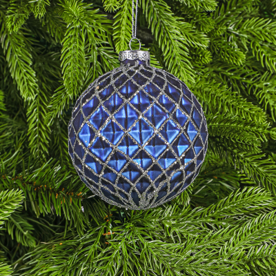 Изображение товара Шар стеклянный Yancheng Shiny синий с серебряными блестками