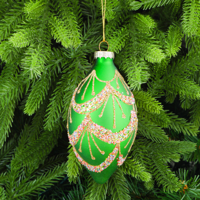 Изображение товара Шар Yancheng Shiny стеклянный зеленый 6.5х12.5 см с блестками