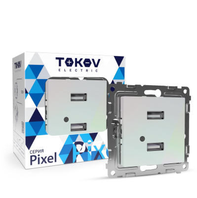 Изображение товара Розетка USB Tokov Electric Pixel 2-м перламутровая винтовая клемма