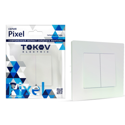 Изображение товара Выключатель Tokov Electric Pixel двухклавишный перламутровый