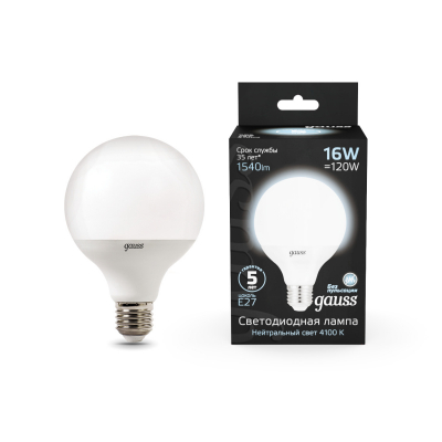 Изображение товара Лампа Gauss LED G95 E27 16W 1400lm 4100K Black Изображение товара Лампа Gauss LED G95 E27 16W 1400lm 4100K Black