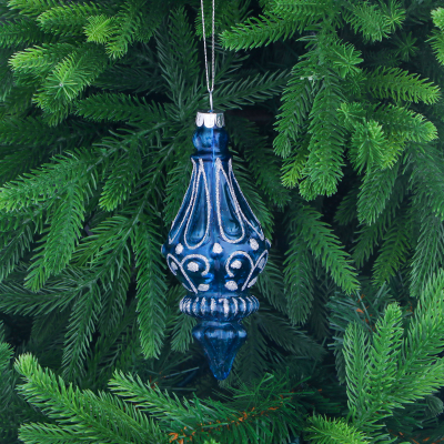 Изображение товара Стеклянная ёлочная подвеска Yancheng Shiny синяя 6x6x14 см