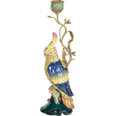 Изображение товара Подсвечник Glasar Попугай левый из фарфора с бронзой 12х10х38 см ручная работа