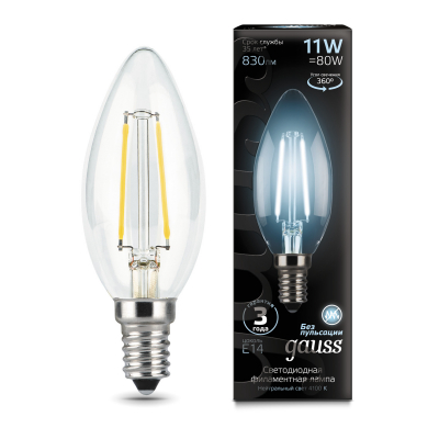 Изображение товара Лампа Gauss LED Filament Свеча E14 11W 750lm 4100К 1/10/50