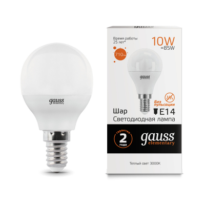 Изображение товара Лампа Gauss LED Elementary Globe 10W E14 2700K 880Лм энергосберегающая Изображение товара Лампа Gauss LED Elementary Globe 10W E14 2700K 880Лм энергосберегающая
