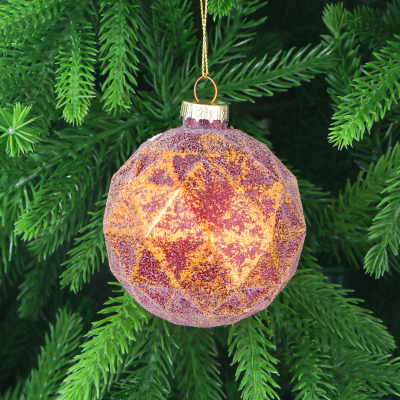 Изображение товара Стеклянная ёлочная игрушка шар с золотистым узором 8 см Yancheng Shiny