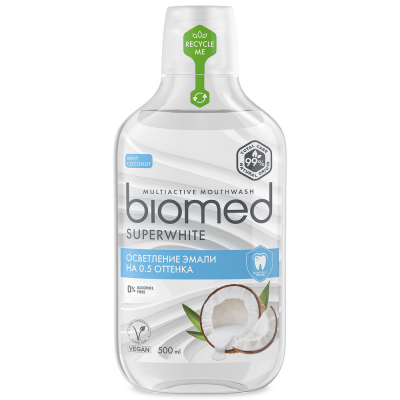 Изображение товара Антибактериальный ополаскиватель Для полости рта BIOMED SUPERWHITE Кокос 500 мл Изображение товара Антибактериальный ополаскиватель Для полости рта BIOMED SUPERWHITE Кокос 500 мл