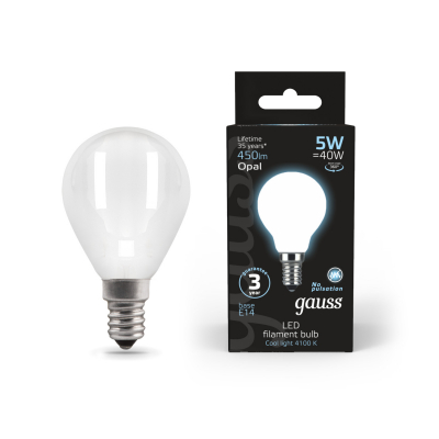 Изображение товара Лампа Gauss LED Filament Шар OPAL E14 5W 450lm 4100K