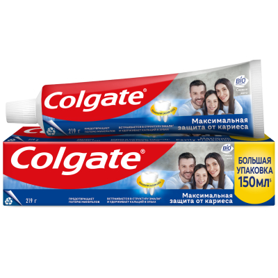 Изображение товара Зубная паста Colgate Максимальная защита от кариеса Свежая мята 150 мл Изображение товара Зубная паста Colgate Максимальная защита от кариеса Свежая мята 150 мл