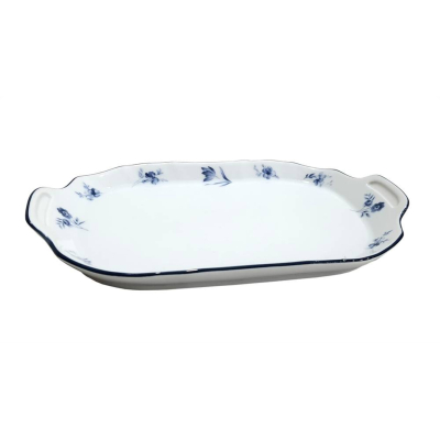 Изображение товара Поднос Bernadotte Чехия Цветы 23 см, ручная роспись, бело-синий