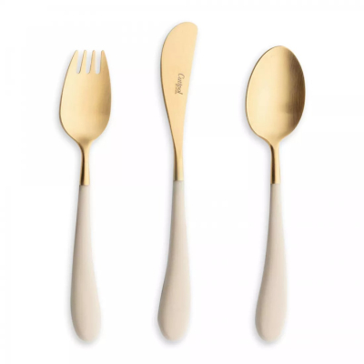 Изображение товара Детский набор столовых приборов Cutipol Alice Ivory Gold из нержавеющей стали и пластика