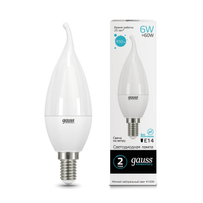 Изображение товара Gauss LED Elementary Candle Tailed 6W E14 4100K 1/10/50