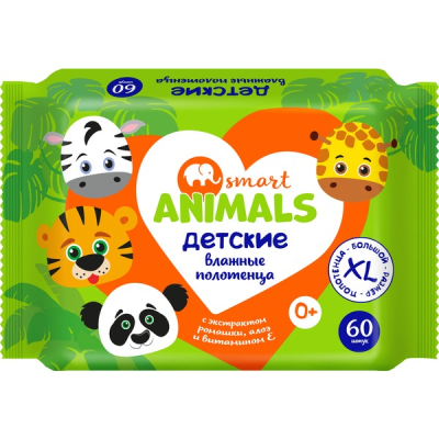 Изображение товара Полотенца влажные детские Эконом Smart 60 шт с ромашкой алоэ вера витамин Е