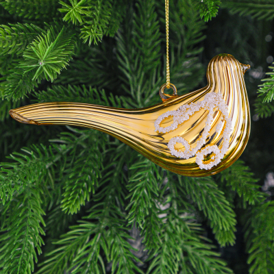 Изображение товара Стеклянная елочная игрушка голубь зелёный декор праздничный 6х4,5х12 см