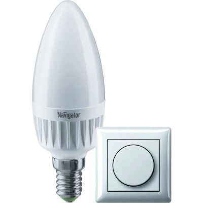 Изображение товара Лампа Navigator LED свеча 7вт e14 холодная Димм.