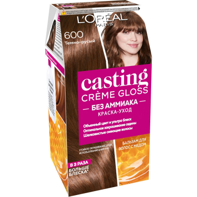 Изображение товара Краска для волос L'Oreal Casting Creme Gloss Темно-русый 600 254 мл без аммиака Изображение товара Краска для волос L'Oreal Casting Creme Gloss Темно-русый 600 254 мл без аммиака