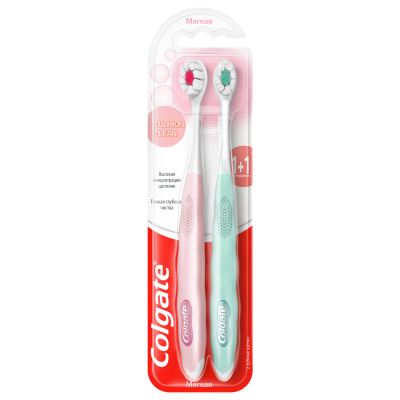 Изображение товара Colgate Cushion Clean 1+1 Зубные щетки мягкие для эффективной чистки Изображение товара Colgate Cushion Clean 1+1 Зубные щетки мягкие для эффективной чистки