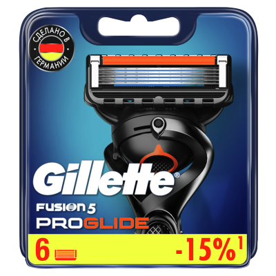 Изображение товара Сменные кассеты Gillette Fusion ProGlide для мужской бритвы 6 шт с 5 лезвиями Изображение товара Сменные кассеты Gillette Fusion ProGlide для мужской бритвы 6 шт с 5 лезвиями