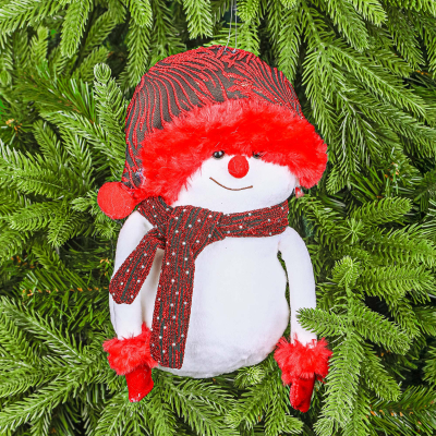 Изображение товара Ёлочная игрушка снеговик James arts в шапке и шарфе 12х9х21 см