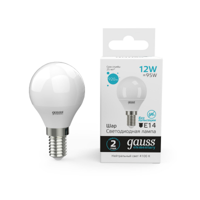 Изображение товара Лампа Gauss LED Elementary Шар 12W 920lm E14 4100K 1/10/100