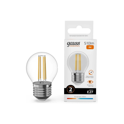 Изображение товара Лампа Gauss Filament Elementary Шар 8W 510lm 2700К Е27 LED 