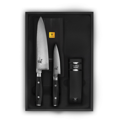 Изображение товара Комплект ножей Yaxell из 2 ножей и точилки для кухонных задач