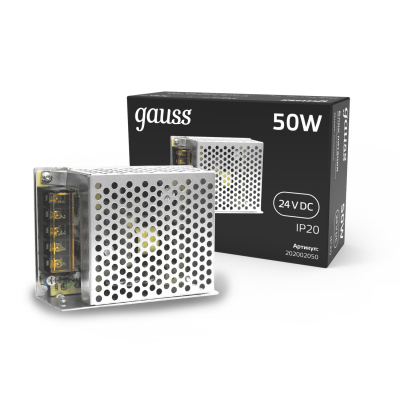 Изображение товара Блок питания Gauss 50W 24V IP20 металлик корпус для помещений Изображение товара Блок питания Gauss 50W 24V IP20 металлик корпус для помещений