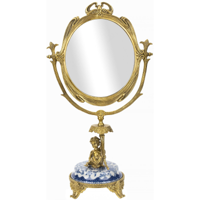 Изображение товара Настольное зеркало Glasar 26х14х46 см синий из стекла и бронзы