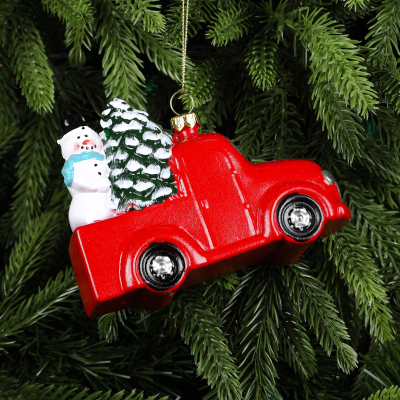 Изображение товара Украшение Царь-Елка рождественское машина с ёлкой и снеговиком 13 см