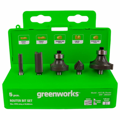 Изображение товара Набор фрез Greenworks 6,35 мм для фрезера (5 шт.) Изображение товара Набор фрез Greenworks 6,35 мм для фрезера (5 шт.)