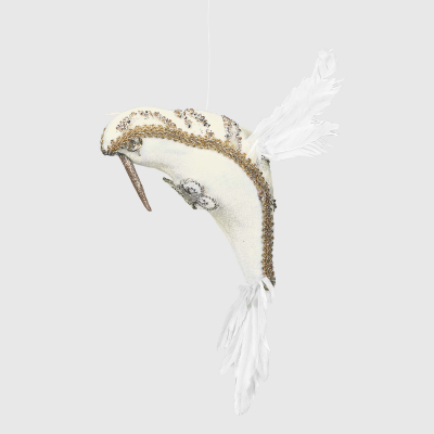 Изображение товара Декор на елку James arts колибри белая 18х13х19 см - елочная игрушка для праздничного украшения