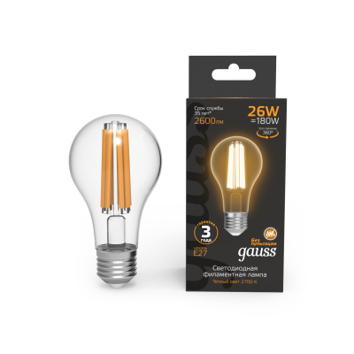 Изображение товара Лампа Gauss Filament А70 26W 2600lm 2700К Е27 LED