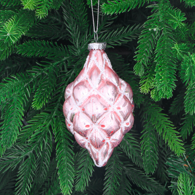 Изображение товара Стеклянный елочный шар Yancheng Shiny розовый перламутр 6.5x13 см праздничное украшение