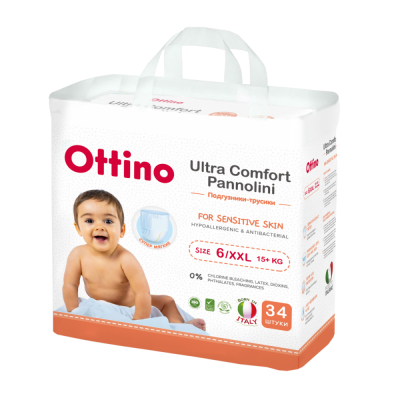 Изображение товара Подгузники-трусики Ottino XXL 15+ кг 34 шт Италия комфорт защита впитываемость