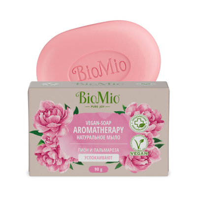 Изображение товара Мыло BioMio Aromatherapy пион и пальмароза 90 г натуральное для чувствительной кожи