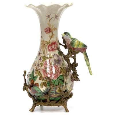 Изображение товара Ваза Glasar с птичкой 22x17x34 см фарфор бронза Китай