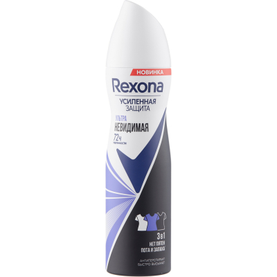 Изображение товара Антиперспирант-аэрозоль Rexona Ультраневидимый для женщин 150 мл Изображение товара Антиперспирант-аэрозоль Rexona Ультраневидимый для женщин 150 мл