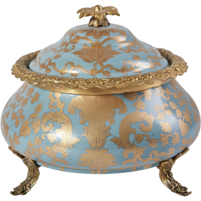 Изображение товара Элегантная фарфоровая шкатулка Glasar 18х18х18 см с бронзовыми элементами