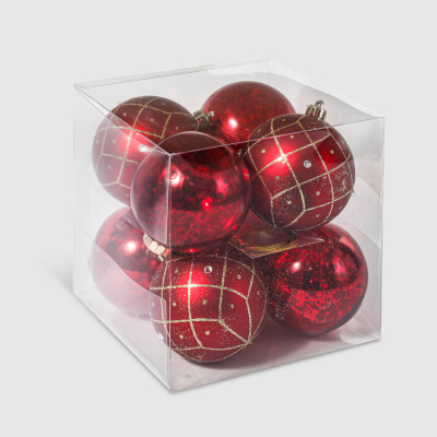 Изображение товара Набор елочных шаров Unique Treasures красный с золотым 8 шт для декора елки