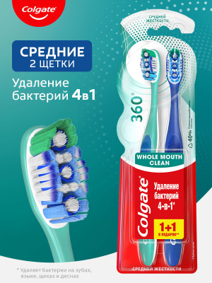 Изображение товара Зубная щетка Colgate 360° Суперчистота антибактериальная средняя жесткость 2 шт
