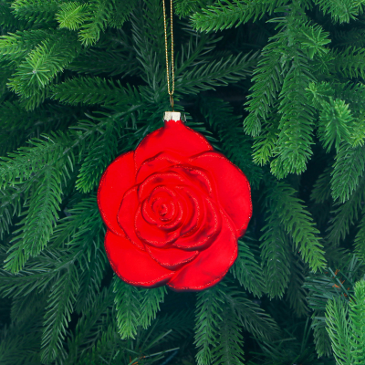 Изображение товара Стеклянная елочная игрушка цветок Yancheng Shiny красная 9,9х4,7х11,6 см