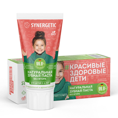 Изображение товара Synergetic детская зубная паста Клубничка и банан 50 г для детей 3-6 лет