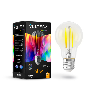 Изображение товара Лампочка Voltega CRI97 Е27 7W 2800K прозрачная стильная грушевидная лампа Изображение товара Лампочка Voltega CRI97 Е27 7W 2800K прозрачная стильная грушевидная лампа