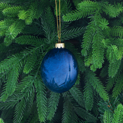 Изображение товара Стеклянный синий шар ёлочный Yancheng Shiny 8х4,3х8 см праздничное украшение