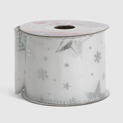 Изображение товара Декоративная упаковочная лента Due Esse Christmas белая 6,3 см 27 м