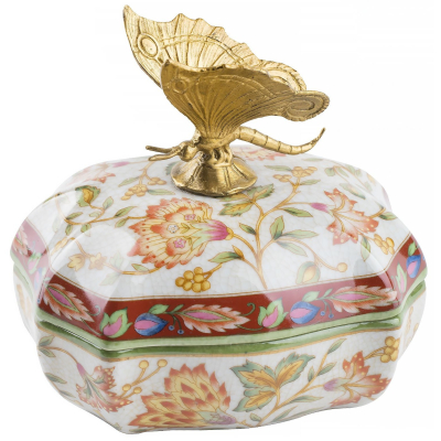 Изображение товара Шкатулка Glasar с бабочкой из фарфора и бронзы 14х12х10 см