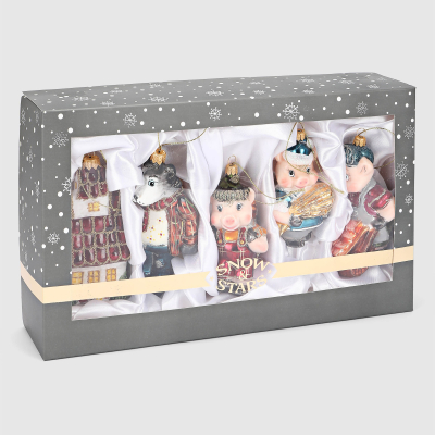 Изображение товара Набор ёлочных игрушек Snow and Stars Волк и поросята 5 шт стекло подарок