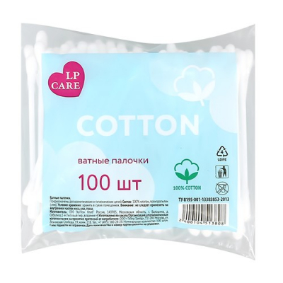 Изображение товара Палочки ватные LP Care пакет 100 шт